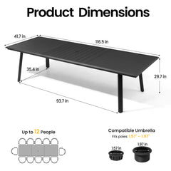 Outdoor All-Aluminum Dining Table with Umbrella Hole for 6-12 Person