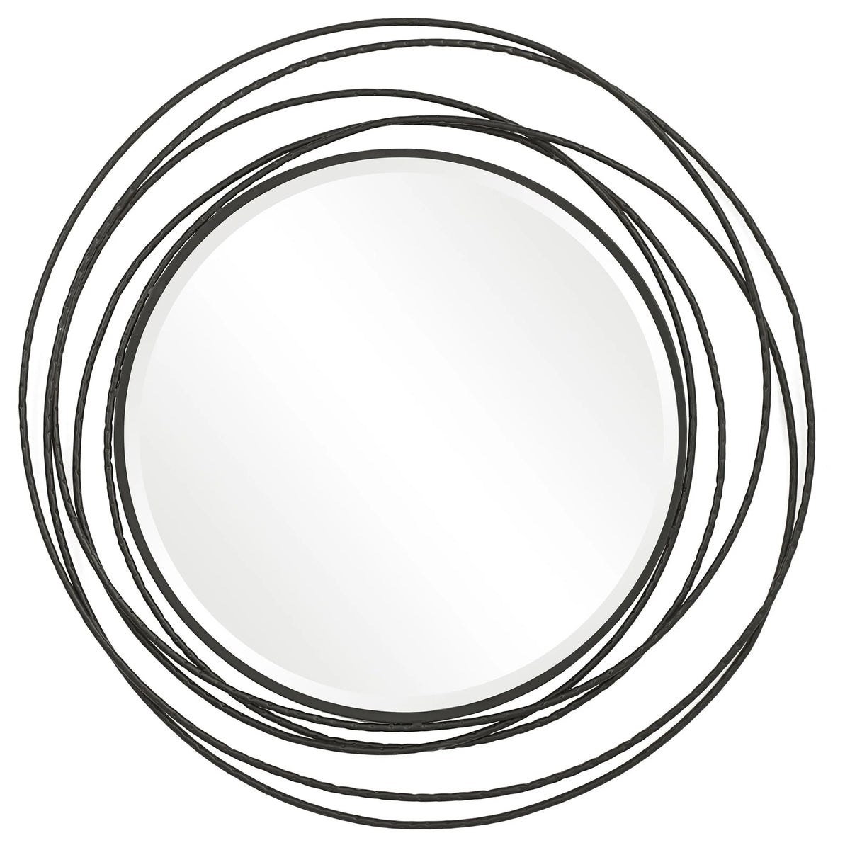 Whirlwind Beveled Round Wall Mirror - 39" - Black