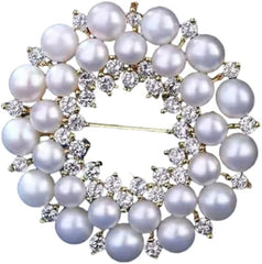 2-in-1 Pearl Brooch & Scarf Clip Set – Elegant Rhinestone Flower/Wreath Pins for Women, Multiuse Fashion Accessory for Coats, Dresses, Scarves
