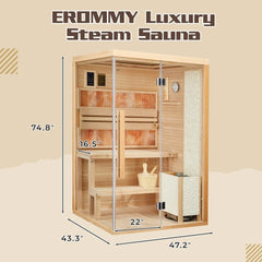 EROMMY Luxury Dual-Therapy Home Sauna Professional Steam or Far-Infrared Cabin with Bluetooth & Color Light Therapy