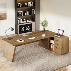 78.7-Inch L-Shaped Executive Desk Computer Desk with File Cabinet