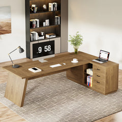 78.7-Inch L-Shaped Executive Desk Computer Desk with File Cabinet