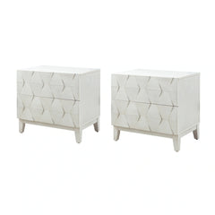 Ethe Mid-Century 2-Drawer Storage End Table with Adjustable Solid Wood legs and Charging Station Set of 2 By HULALA HOME