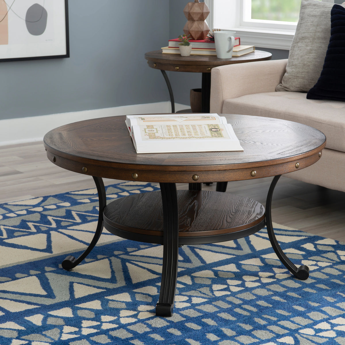 Linon Franklin Industrial Round Coffee Table