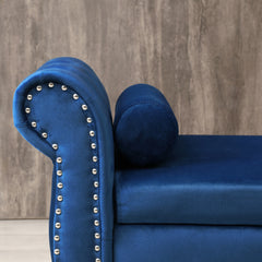 Window Stool Fireplace Bench with Safety Hinges, Upholstered Flap Storage Bench, Footrest Bench with One Pillow