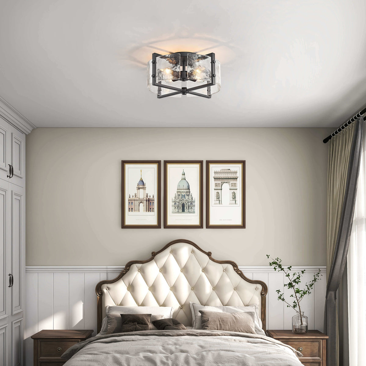 Laia 4-Light Metal Frame Textured Glass Panels Flush Mount