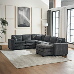 Modern U-Shaped 6-seat Corduroy Modular Sectional Sofa with 1 Ottoman