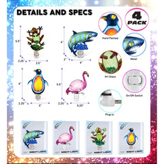 CoTa Global Ocean Life Metal Glass Night Lights with Switch - 4 Pieces