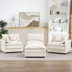 GDFStudio - Chenille Modular 3-Seater 102" L-Shaped Sectional Sofa with Ottoman