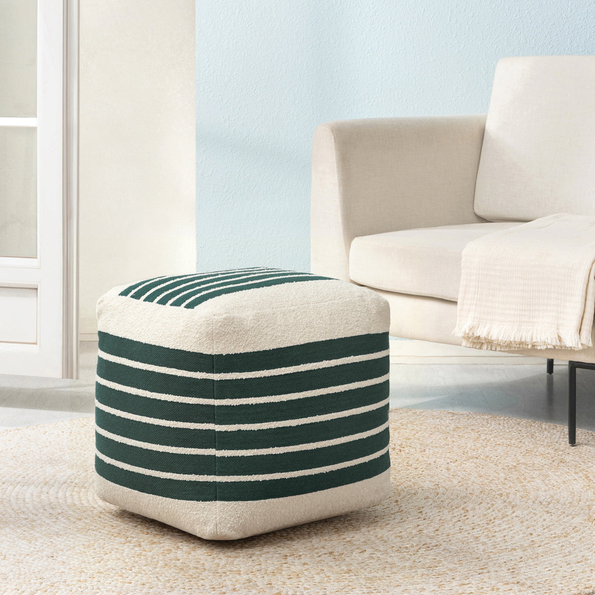 Jani 20-inch Ottoman Pouf - Handcrafted Handmade Ottoman for Seating, Footrest, Home Decor for Living Room, Bedroom