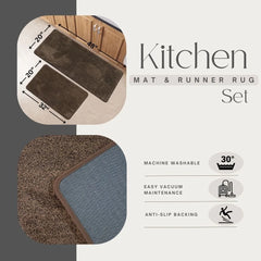Luxurious Speckled Kitchen Rug Set - 20x32 & 20x48 Inches Kitchen Mats - 48"L x 20"W x 2/8"H