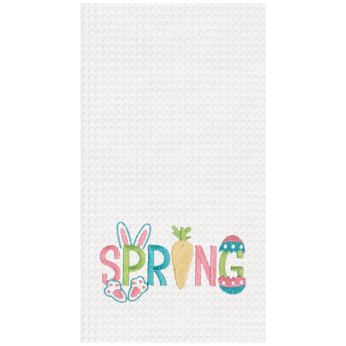 "Spring" Easter Egg Bunny Rabbit Embroidered Cotton Waffle Weave Kitchen Dishtowel