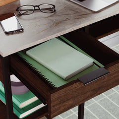 Wood L-Shaped Desk with Five-Shelf Bookcase, Brown