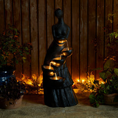 Glitzhome 5-Tiered Modern Women Sculpture Polyresin Outdoor Floor Fountain with LED Lights