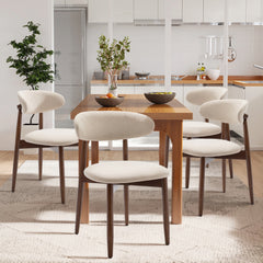 Modern Farmhouse Wooden Dining Chairs Upholstered Fabric Side Chairs with Floor Protectors