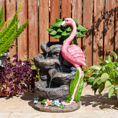 Glitzhome 23.5"H 4-Tiered Flamingo Polyresin Stone Outdoor Fountain with Lights