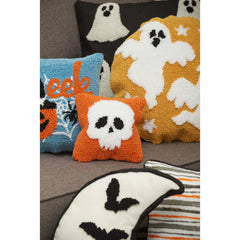 Ghost Pattern Halloween Hooked Accent Throw Pillow 18" x 18"