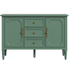 Green Storage Cabinet with 2 Doors & 3 Drawers, Buffet Cabinet with Adjustable Shelves and Turned Legs