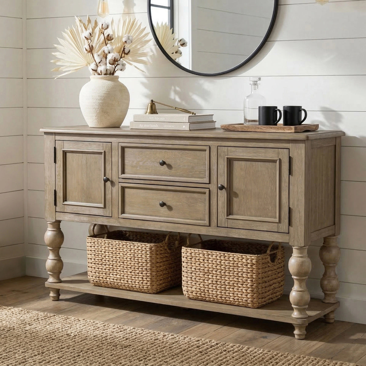 Furniture of America Trenden Modern Farmhouse Solid Wood 2-Drawer Storage Dining Server