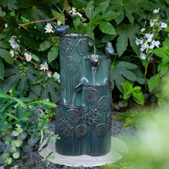 Glitzhome 26"H/ 31"H 4-Tier LED Vase-Shaped Ceramic Outdoor Floor Fountain with Birds/ Lotus