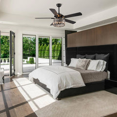 Parrot Uncle 52" Black Wood Modern Crystal Indoor Ceiling Fan Chandelier with Remote